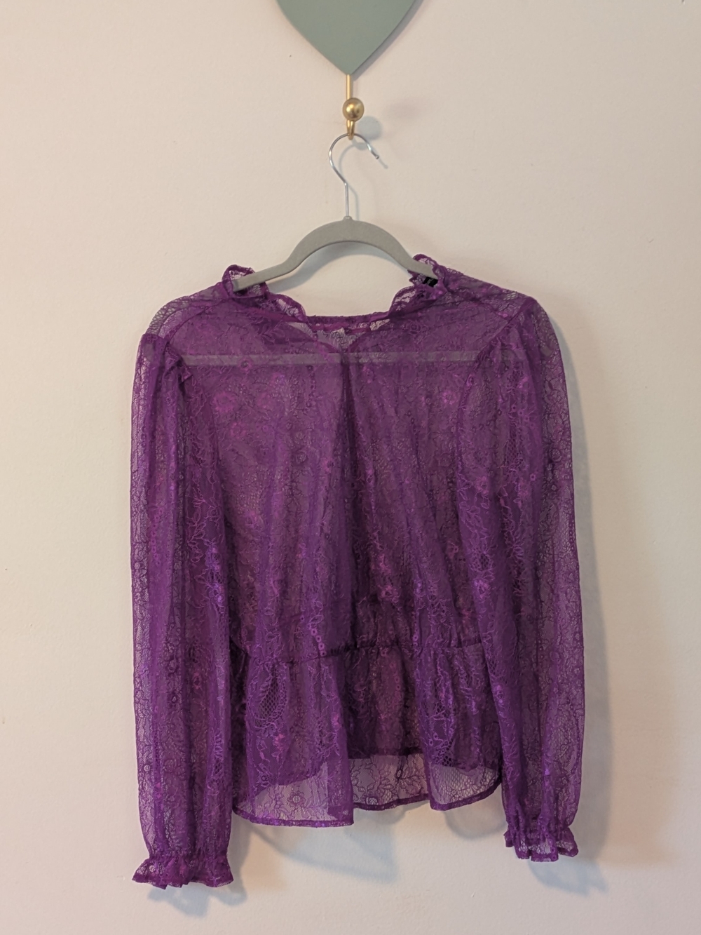 Banana Republic Purple Lace Peplum Long-Sleeve Blouse